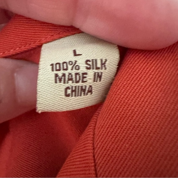 Tommy Bahama Men L 100% Silk Camp Shirt Orange Button Shirt Collared Solid Color - Picture 7 of 8